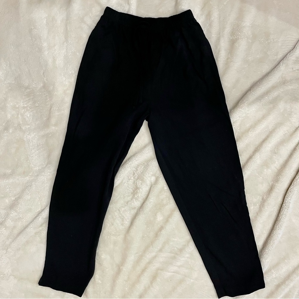 Black Rayon Pants Small Petite SP CM Shapes Petite Elastic Waist Loose Fit - Picture 2 of 7